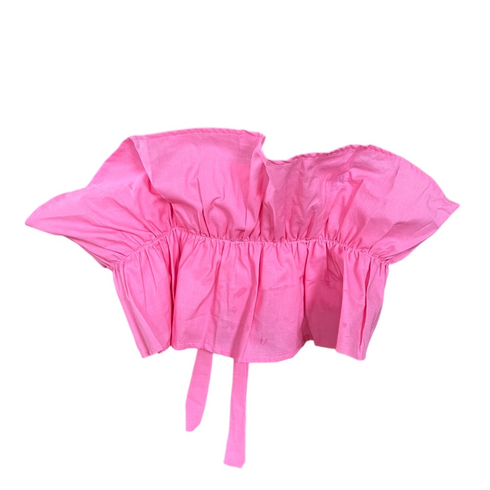 Strapless pink ruffle top